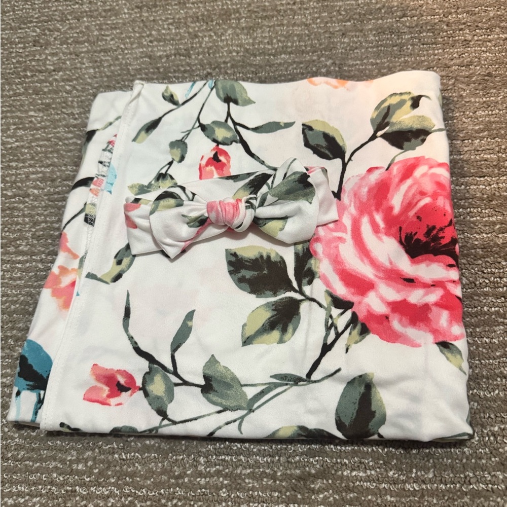 Floral Baby Blanket with Bow